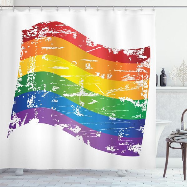 Abakuhaus Tenda Da Doccia Arcobaleno Vintage, Bandiera Orgoglio Gay, Tema Comunità Lgbt, Strisce Arcobaleno Antiche, 175 X 200 Cm, Multicolore-image