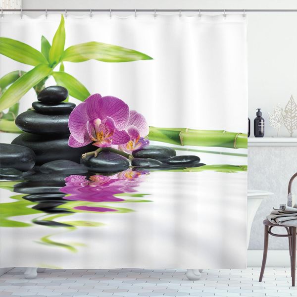 Abakuhaus Tenda Da Doccia Spa, Relax Asiatico Zen Massaggio Pietre Orchidea Viola Bambù, 175 X 200 Cm, Nero Viola-image