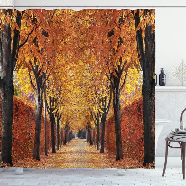 Abakuhaus Tenda Da Doccia Autunnale, Pathway In The Woods, 175 X 220 Cm, Arancione-image