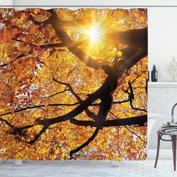 Abakuhaus Tenda Da Doccia Naturale, Sole Attraverso Foglie Giallo Dorato, Fogliame Vivace Di Ottobre, Raccolta Serena, Paradiso, Foto Artistica, 175 X 240 Cm, Arancione-image