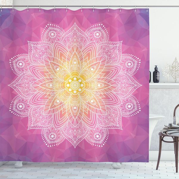 Abakuhaus Tenda Da Doccia Mandala, Potere Spirituale Psichedelico E Magico Della Vita, 175 X 220 Cm, Fucsia Giallo-image