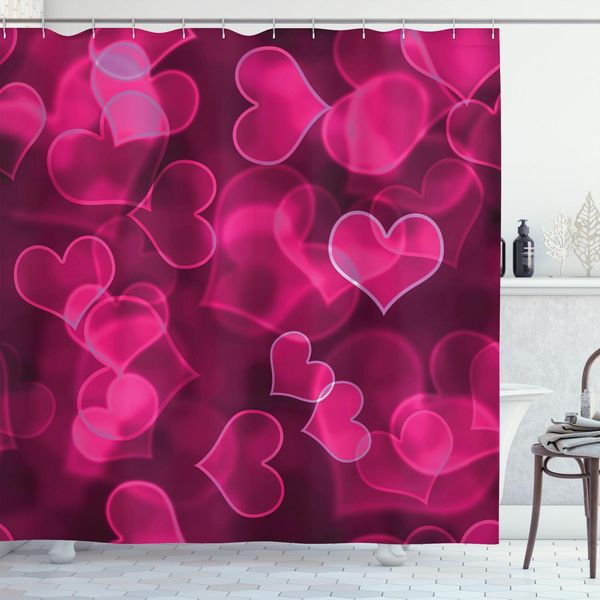 Tenda Da Doccia Abakuhaus Rosa Shocking, "Dolci Cuoricini Su Sfondo Sfocato, Romantico Design Di San Valentino"", 175 X 220 Cm, Rosa Magenta"-image