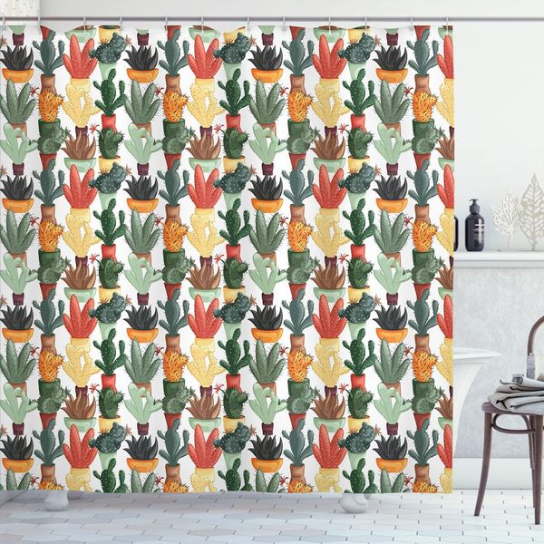 Abakuhaus Tenda Da Doccia Cactus, Piante Grasse Messicane In Vasi Di Diversi Colori, Motivo Botanico, 175 X 220 Cm, Multicolore-image