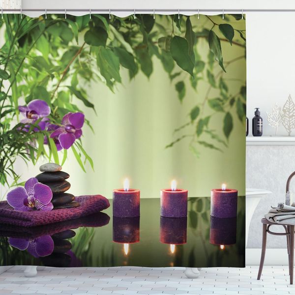 Abakuhaus Tenda Da Doccia Spa, Candele Aromatiche Zen Stones E Trattamento Ai Fiori Di Orchidea, 175 X 240 Cm, Verde Chiaro Verde Felce-image
