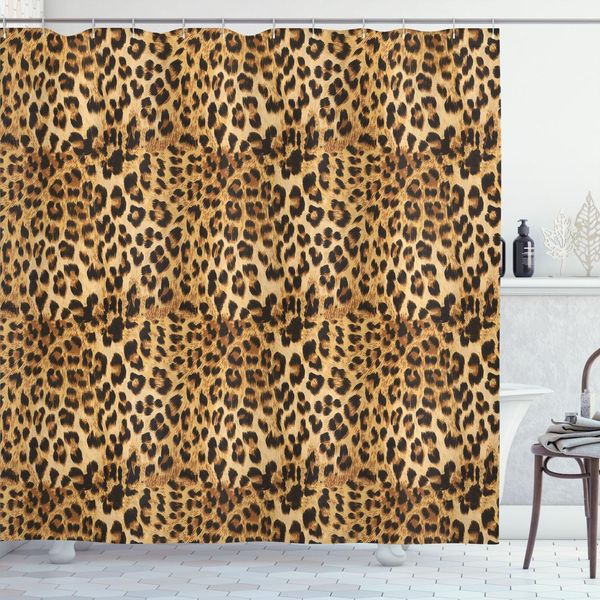 Abakuhaus Tenda Da Doccia Marrone, Stampa Leopardata, Stampa Digitale Con Motivo Animale, Tema Safari Africano Selvaggio, 175 X 240 Cm, Marrone-image