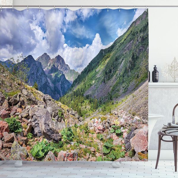 Abakuhaus Tenda Da Doccia Paesaggistica, Vista Naturale Montagna Rabarbaro Siberia Orientale Paesaggio Panoramico Cielo Nuvoloso, 175 X 240 Cm, Multicolore-image