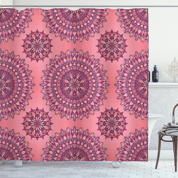 Abakuhaus Tenda Da Doccia Viola Mandala, Arte Antica In Filigrana Ispirata Allo Stile Etnico BohéMien Kitsch Orientale, 175 X 240 Cm, Fucsia E Rosso Corallo-image