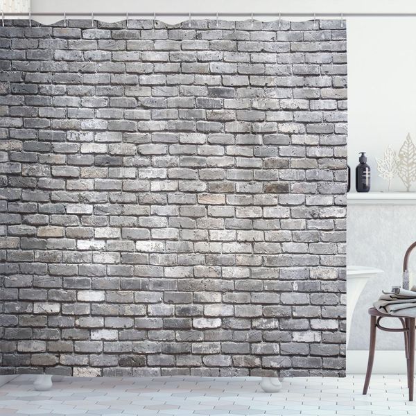 Abakuhaus Tenda Da Doccia Grigia, Immagine Di Un Vecchio Muro Di Mattoni Invecchiato E Ruvido - Struttura In Cemento Invecchiato Con Superficie Frastagliata, 175 X 240 Cm, Grigio-image
