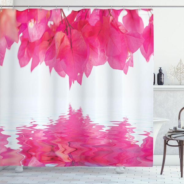 Abakuhaus Tenda Da Doccia Naturale, Bouganville In Fiore, Petali Di Fiori, Stampa Esotica Femminile Spirituale, 175 X 200 Cm, Rosa Shocking-image