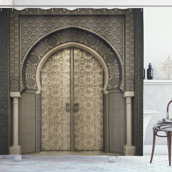 Abakuhaus Tenda Da Doccia Marocchina, Motivo Geometrico Simmetrico Orientale, 175 X 240 Cm, Nero Seppia-image