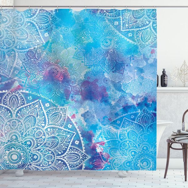 Abakuhaus Tenda Da Doccia Mandala, Grafica Acquerellata Con Antichi Motivi Floreali Rotondi Dai Colori Vivaci In Stile Asiatico, 175 X 200 Cm, Multicolore-image