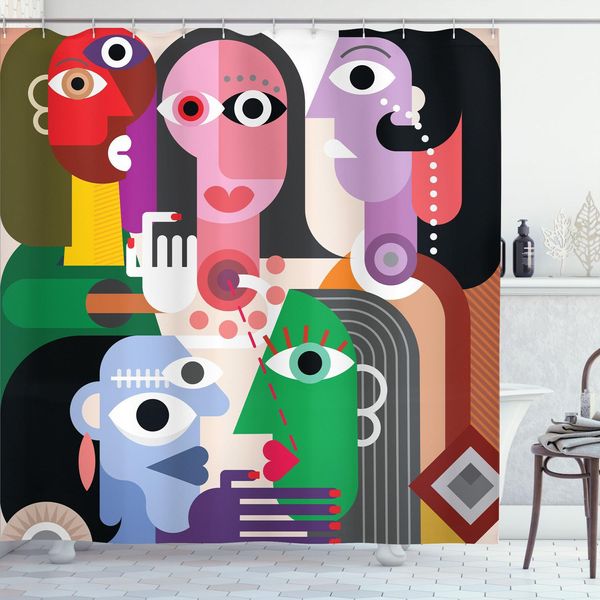 Abakuhaus Tenda Da Doccia Artistica, Donne Con Emozioni Stile Moderno Astratto Dipinti Colorati Stampa Divertente Forme Design, 175 X 180 Cm, Multicolore-image