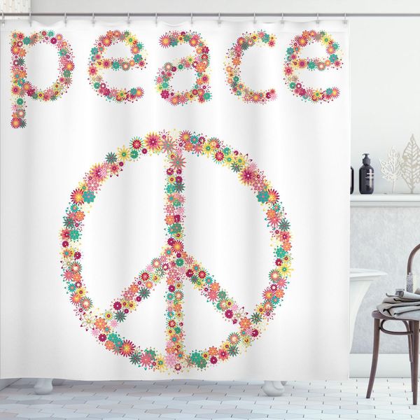 Abakuhaus Fantastica Tenda Da Doccia, Simbolo Di Pacifismo Con Fiori Selvatici In Estate, Attività Artistiche, Stampa Di Design, 175 X 220 Cm, Multicolore-image