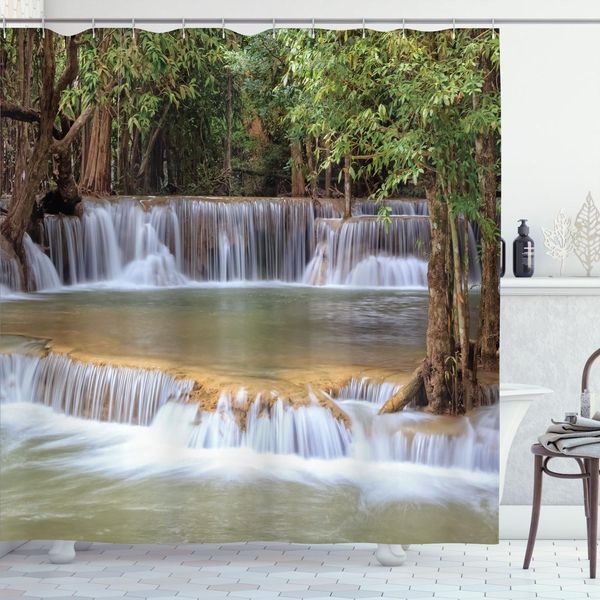 Abakuhaus Tenda Da Doccia Rainforest, Cascate Della Foresta Pluviale, Viaggio Estivo In Paesi Esotici, Kanchanaburi, Thailandia, 175 X 220 Cm, Verde, Marrone, Grigio-image