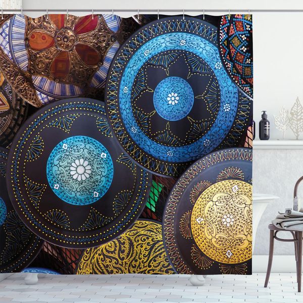 Abakuhaus Tenda Da Doccia Marocchina, Lavorata A Mano Sul Mercato In Marocco Tradizione Antica Luoghi Turistici, 175 X 180 Cm, Multicolore-image