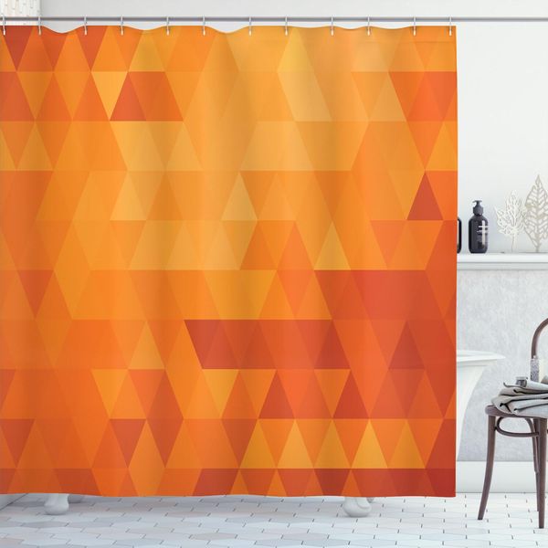 Abakuhaus Tenda Da Doccia Arancione, Forme E Motivi A Mosaico Triangolari Con Stampa Effetto Pixel Digitale Astratto, 175 X 180 Cm, Arancione Bruciato-image