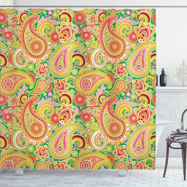 Abakuhaus Tenda Da Doccia Paisley, Stampa Tradizionale Persiana Con Motivo Paisley, Elementi Etnici Orientali Vintage, 175 X 180 Cm, Multicolore-image