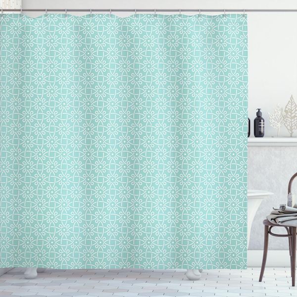 Abakuhaus Tenda Da Doccia Celtica, Aqua Stile Celtico Motivo Circolare Ripetuto Linea Rete Stampa, 175 X 200 Cm, Blu Bianco-image