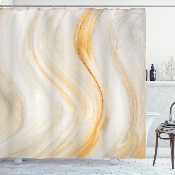 Abakuhaus Tenda Da Doccia Psichedelica, Marmo Ondulato Psichedelico Con Effetto Spruzzi Sfocato, Design Artistico, 175 X 220 Cm, Arancione Grigio-image