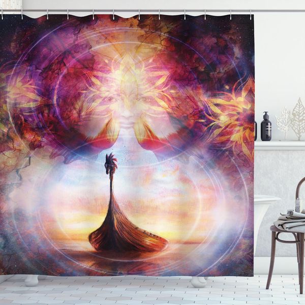 Abakuhaus Tenda Da Doccia Psichedelica, Retro Psichedelico Mistico Con Sovrapposizione Digitale E Immagine Con Effetto Fiamme Ardenti, 175 X 240 Cm, Multicolore-image
