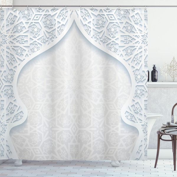 Abakuhaus Tenda Da Doccia Azzurra, Stile Arabesco, Motivo Persiano Reale Con Disegno Floreale, 175 X 180 Cm, Azzurro Cocco-image