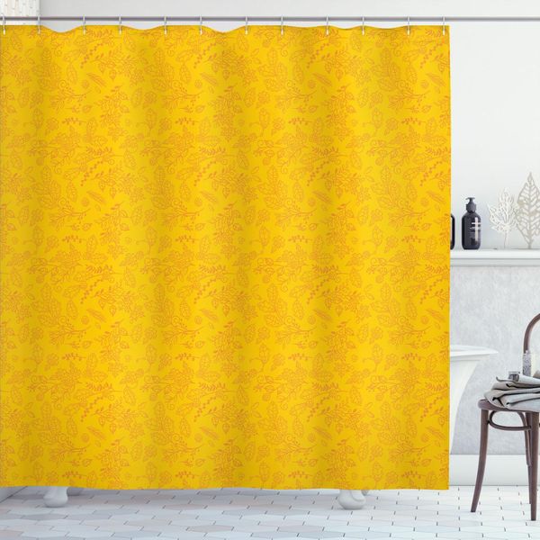 Abakuhaus Tenda Da Doccia Floreale, Motivo Foglie Di Alloro Dai Colori Autunnali Con Illustrazione Artistica Della Stagione Autunnale Con Mirtilli, 175 X 180 Cm, Calendula-image