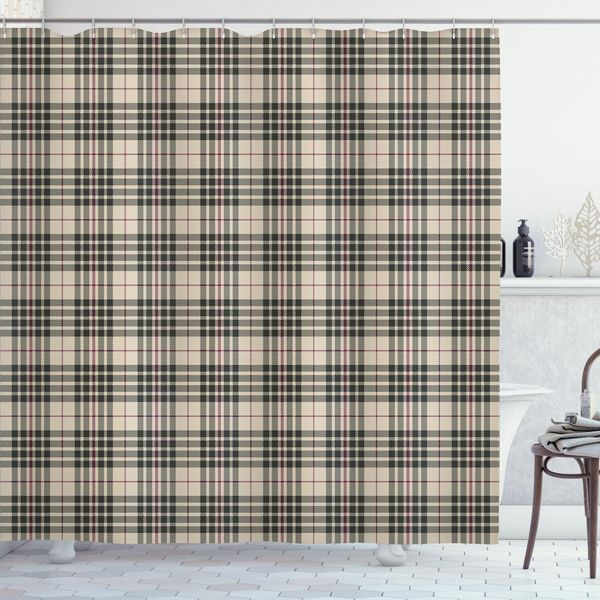 Abakuhaus Tenda Da Doccia Astratta, Linee Incrociate Tartan Motivo Tradizionale Britannico, 175 X 180 Cm, Beige Scuro Tortora Marrone Rossiccio-image
