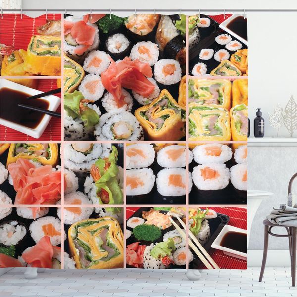 Abakuhaus Tenda Da Doccia Giapponese, Cucina Asiatica Sushi Pesce Carne Cruda Panini Sud-Est Fast Food Cerimonia Opera D'arte, 175 X 200 Cm, Multicolore-image