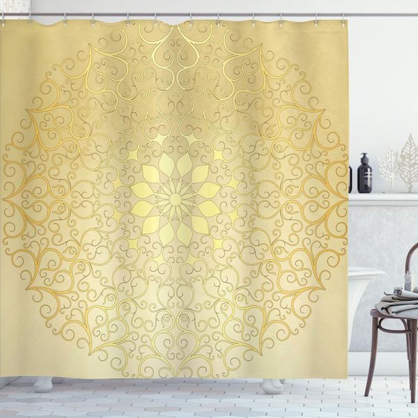 Abakuhaus Tenda Da Doccia Mandala, Motivi Romantici Circolari Di Ispirazione Arabescata, 175 X 240 Cm, Giallo Giallo Pallido-image