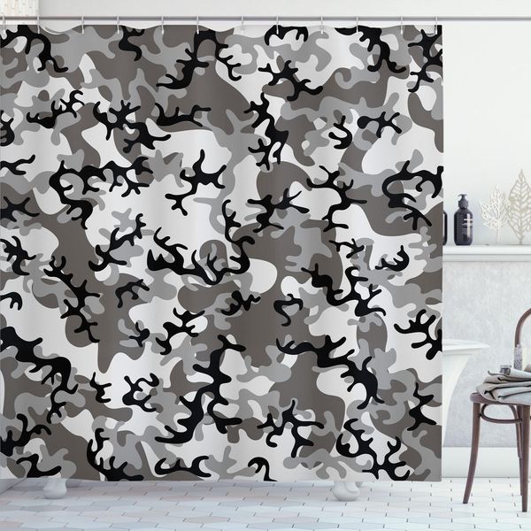 Abakuhaus Tenda Da Doccia Mimetica, Concetto Mimetico, Copertura Artistica, Potere Nascondente, Motivo Uniforme, Moda, 175 X 240 Cm, Grigio Nero Grigio-image