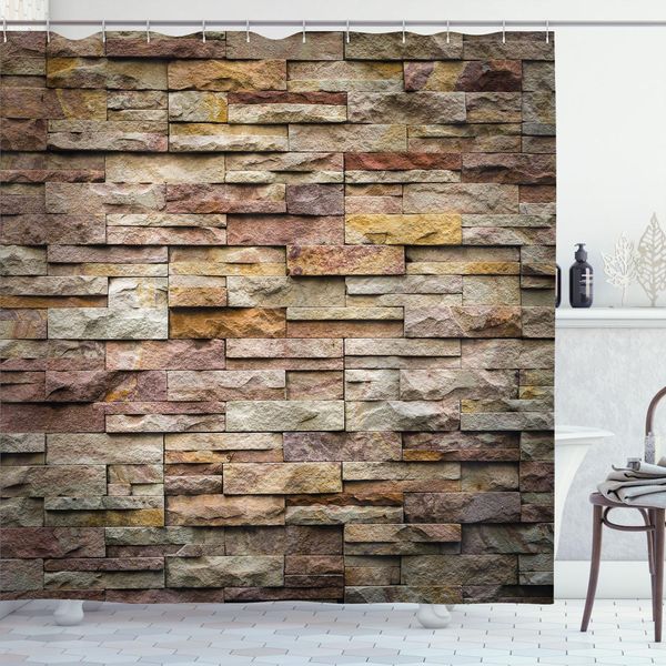 Abakuhaus Tenda Da Doccia In Marmo, Parete Urbana In Mattoni, Ardesia E Pietra Con Rocce Immagine Di Facciata Architettonica Urbana, 175 X 240 Cm, Multicolore-image