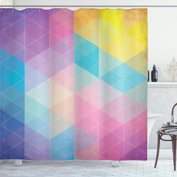 Abakuhaus Tenda Da Doccia Indie, Motivi Geometrici Astratti Moderni, Illustrazione Poligonale Multicolore, 175 X 220 Cm, Multicolore-image