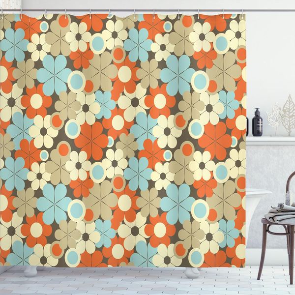Abakuhaus Tenda Da Doccia Con Motivi Floreali, Motivo Floreale Retrò Con Tema Semplificato Di Petali Di Fiori, Essenza Profumata E Cerchi, 175 X 240 Cm, Multicolore-image