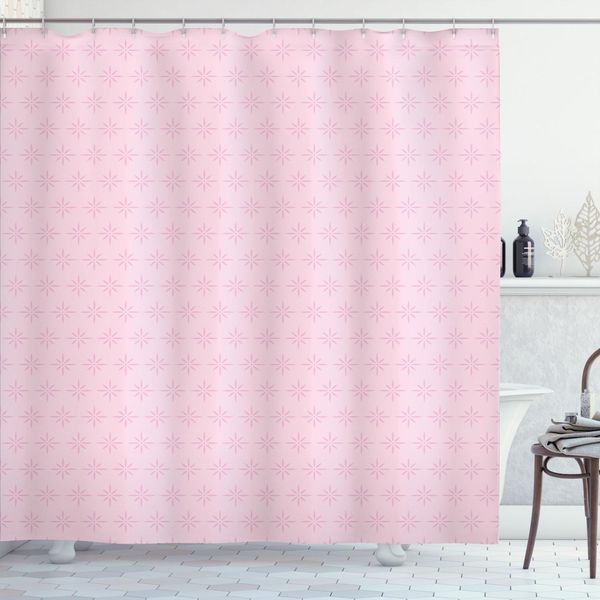 Abakuhaus Tenda Da Doccia Geometrica, Tema Dell'amore, Composizione Floreale Vintage, Stampa Astratta Semplificata Con Scene Naturali, 175 X 220 Cm, Rosa Chiaro-image