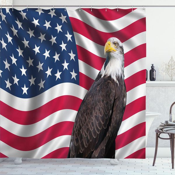 Abakuhaus Tenda Da Doccia Adler, Simboli Patriottici Del Paese Con Bandiera Americana E Aquila Calva, 175 X 240 Cm, Multicolore-image