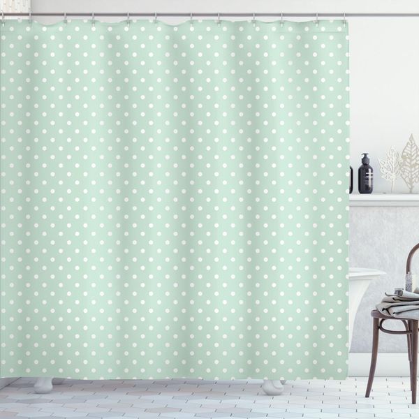 Abakuhaus Tenda Da Doccia Verde, Stile Retrò Con Motivo A Tema Nursery Per Neonati Con Piccoli Pois Bianchi Pastello, 175 X 200 Cm, Verde Menta E Bianco-image
