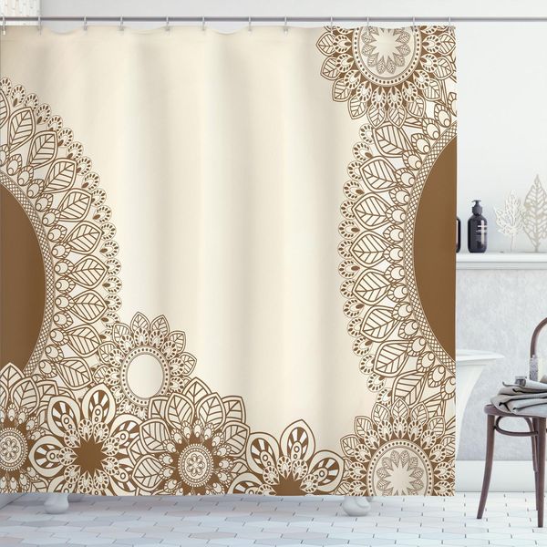Abakuhaus Tenda Da Doccia Vintage, Disegni Mandala In Stile Antico Realizzati A Mano, Motivi Ispirati Alla Natura, 175 X 180 Cm, Caramel Tan-image