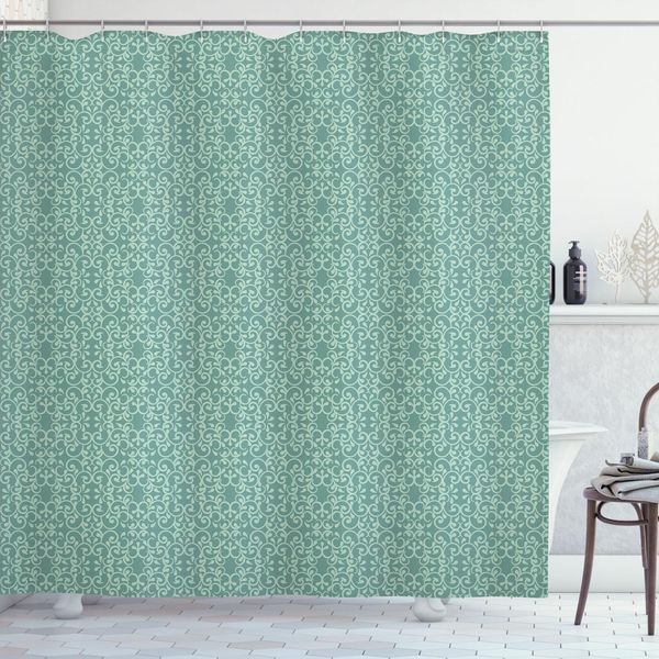 Abakuhaus Tenda Da Doccia Verde, Motivo Vintage In Stile Vittoriano Con Motivi Floreali, Decorazioni Antiche, 175 X 180 Cm, Turquoise Seafoam-image