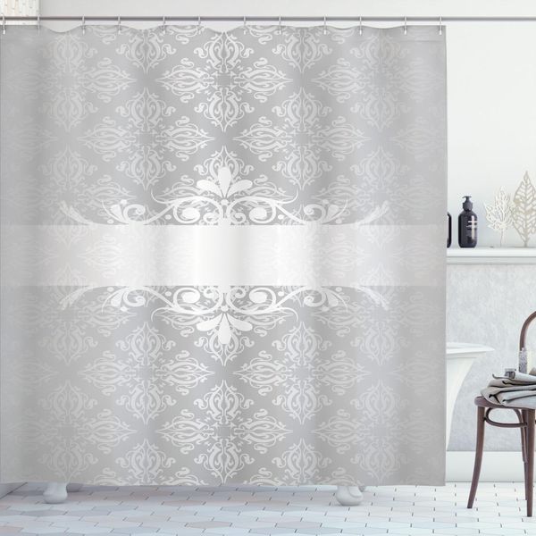 Abakuhaus Tenda Da Doccia Grigia, Motivi Floreali Classici, Motivi Rinascimentali, Dettagli Antichi, 175 X 200 Cm, Grigio-image