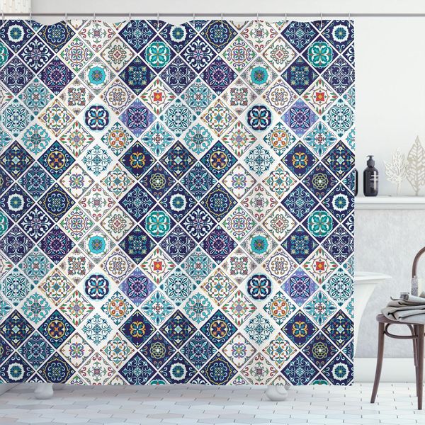 Abakuhaus Tenda Da Doccia Tradizionale, Mosaico Storico Portoghese Azulejo, Motivo Ceramico Marocchino, 175 X 180 Cm, Multicolore-image