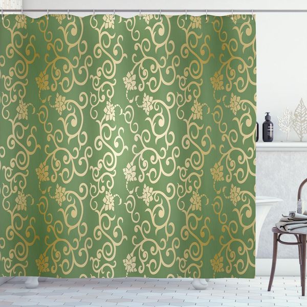 Abakuhaus Tenda Da Doccia Verde E Gialla, Motivo Vintage Con Motivi Floreali E Decorazioni Artistiche Tradizionali, 175 X 240 Cm, Verde Giallo-image