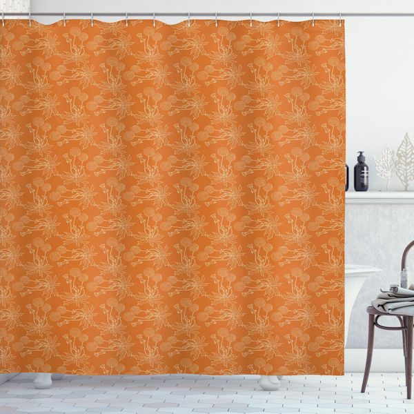 Abakuhaus Tenda Da Doccia Arancione Bruciato, Denti Di Leone, Papaveri E Sagome Di Fiori Selvatici Romantica Arte Da Giardino, 175 X 180 Cm, Arancione Bruciato E Bianco-image