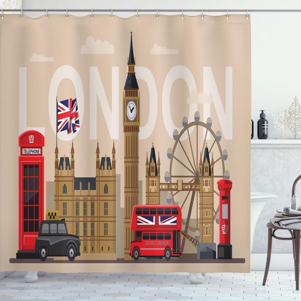 Abakuhaus London Tenda Da Doccia, Famosa Collezione Di Monumenti Storici Della Gran Bretagna, Destinazione Turistica, 175 X 240 Cm, Multicolore-image