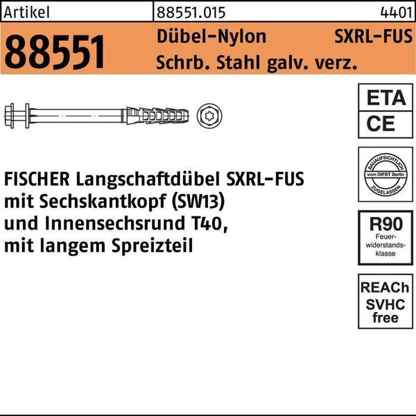 Tappo Fischer Ad Albero Lungo Sxrl Con Vite A Testa Esagonale 8X120 Fus 50 Pz-image