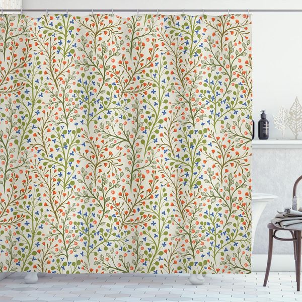 Abakuhaus Tenda Da Doccia Primaverile, Motivi Ispirati Alla Natura Rurale, Vari Piccoli Fiori E Bacche, Ornamento Da Giardino, 175 X 180 Cm, Multicolore-image