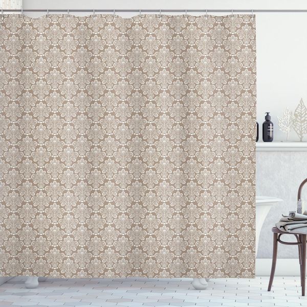 Abakuhaus Tenda Da Doccia Vintage, Motivo Floreale Riccio In Stile Damasco Ripetuto, Tradizionale Antico, 175 X 200 Cm, Taupe Caldo E Bianco-image
