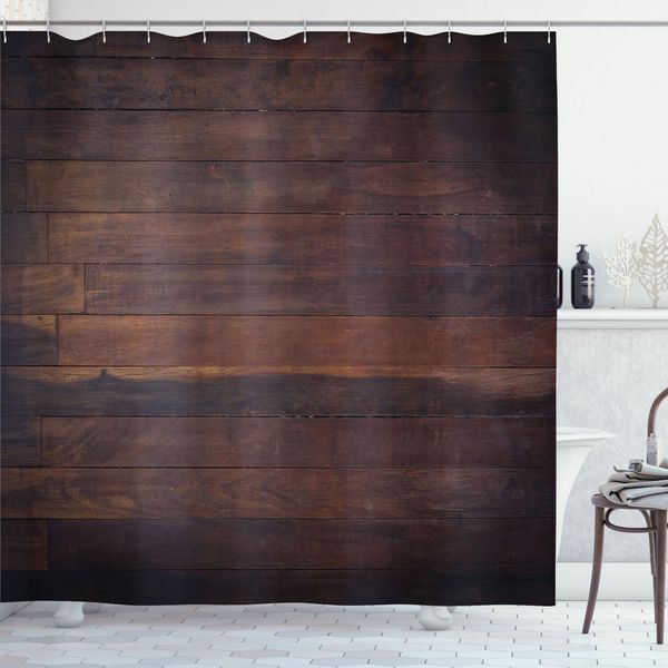 Abakuhaus Tenda Da Doccia In Cioccolato, Assi Di Legno Di Quercia Invecchiato E Stagionato, Pavimento Rustico, Vita Di Campagna, Falegnameria, 175 X 240 Cm, Marrone Scuro-image