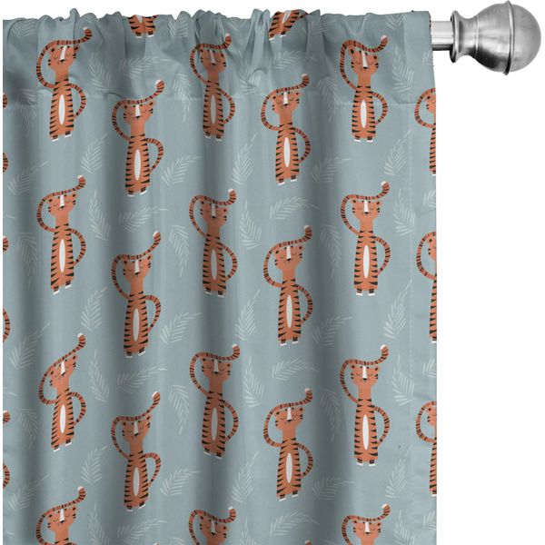 Abakuhaus Tende Con Caricature, Tende, Simpatico Tigre Arancione Con Foglie Decorative, Tema Nursery, 2 Pezzi 75 X 175 Cm, Terra Di Siena Bruciata E Verde Acqua Chiaro-image