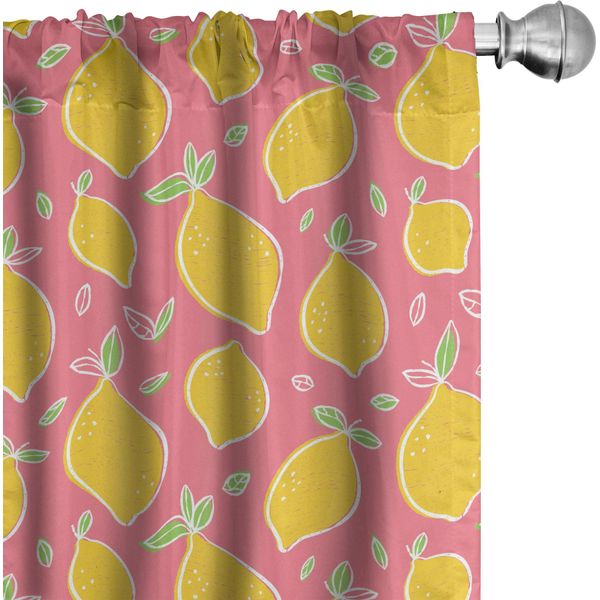 Abakuhaus Tende Al Limone, Tende, Motivo Ripetitivo Con Icone Di Frutta Acida E Succosa, 2 Pezzi 75 X 175 Cm, Terra Giallo Rosa Pastello-image