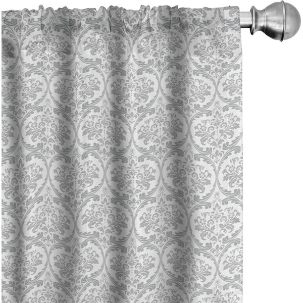 Abakuhaus Tende Grigio Damasco, Tendaggi, Motivi Barocchi Di Foglie E Fiori Che Si Ripetono In Un Vorticoso Motivo Decorativo, 2 Pezzi 75 X 225 Cm, Grigio Chiaro E Bianco-image